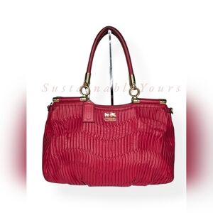 Coach Madison Satchel Shoulder Bag Red Pink Pleated Gathered Leather Large 21281